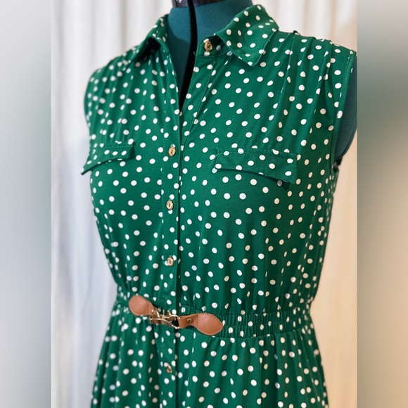 Ryan Michelle Green Polka Dot Sleeveless Fit and Flare Dress Size petite large - Picture 2 of 13